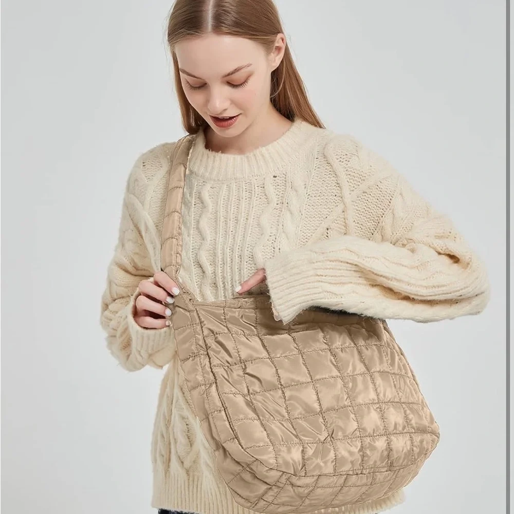 Quilted Shoulder Bag Padded Tote Bag Large Capacity Hobo Purse Lightweight NWOT
